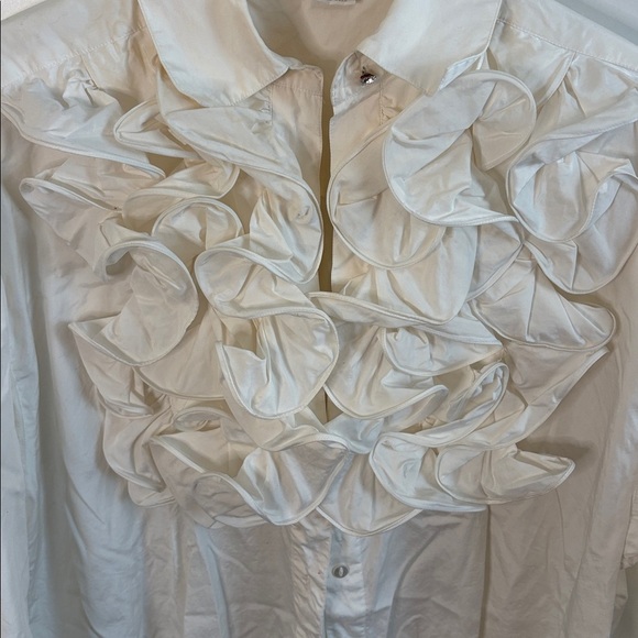 Perry Ellis White Ruffle Button-Up Blouse with Ruffle Cuffs. Vintage - Picture 4 of 10